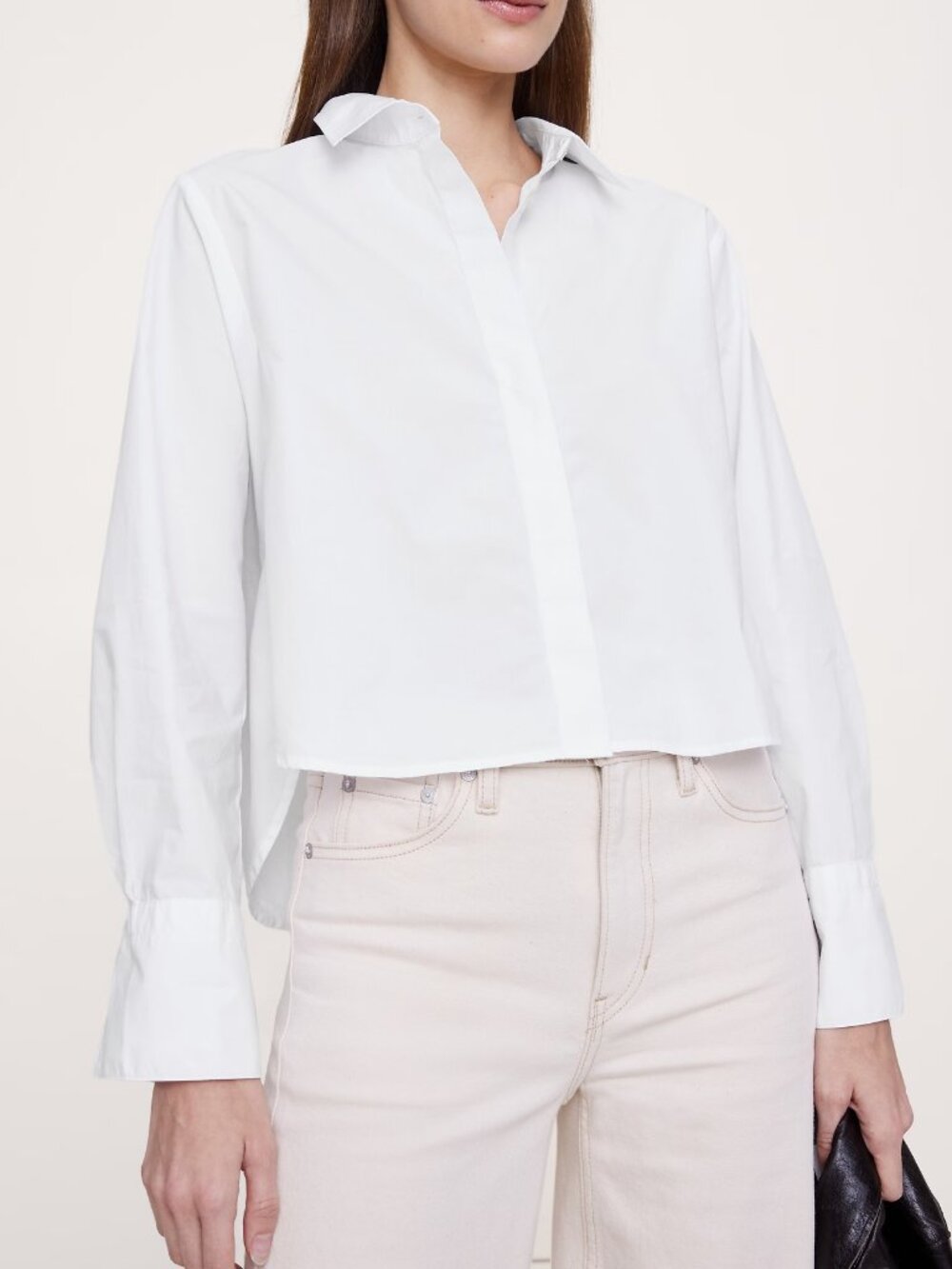NWT!!! Banana Republic White Cotton Poplin Cropped Shirt w/Elbow Patches XS